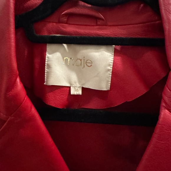 Maje Red Leather Jacket - size 36 NEW - Picture 4 of 4